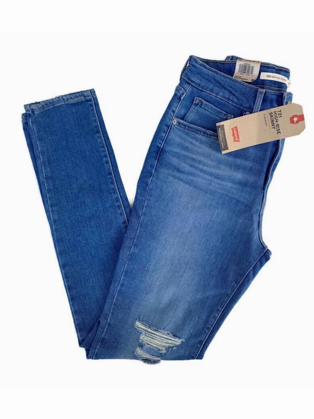 Levi’s 721 High Rise Skinny Blue Jeans Distressed NWT 27